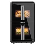 Cecotec Freidora de Aire Vertical - 12L - Air Fryer - Cecofry DuoLevel 12000 Window. 2900W, 2 Cubetas 6 L, Ventana, Sync, 10 Menús y Temp Dual para Cocinar Grandes Cantidades Rápido y con Poco Aceite