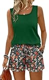 WIHOLL Two Piece Sets for Women Summer Date Outfits 2026 Cruise Outfits 2025 Spring Break Vacation Clothes Fashion Trendy Lounge Matching Sets Women's Clothing Tank Set Travel Airport Green Floral