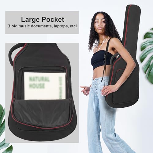 Image of MUZNOTE Electric Guitar Case, Electric Guitar Bag Padded Electric Guitar Gig Bag 0.38 Inch Padding Soft Guitar Case with Neck Strap, Back Hanger Loop, Black