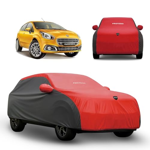 Image of PROTEGO Prime Series India's 1st Anti-Tear Car Cover for Fiat Punto | Heavy-Duty, Custom Fit, All Weather Protection | 100% Waterproof, Windproof & Hail Resistant | 2-Year Warranty | Red + Black