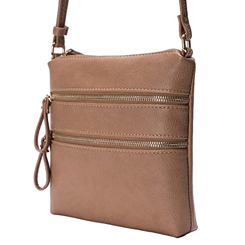 Image of Solene Small Multi Zipper Pocket Crossbody Bag with Adjustable Strap, Lightweight Travel Purse, Daily Small Messenger Pouch