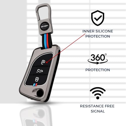 Image of KEYCEPT Metal Alloy Key Cover Compatible for KD / Xhorse, LX-B30 Universal Remote flip Key with Keychain (Short Keychain).