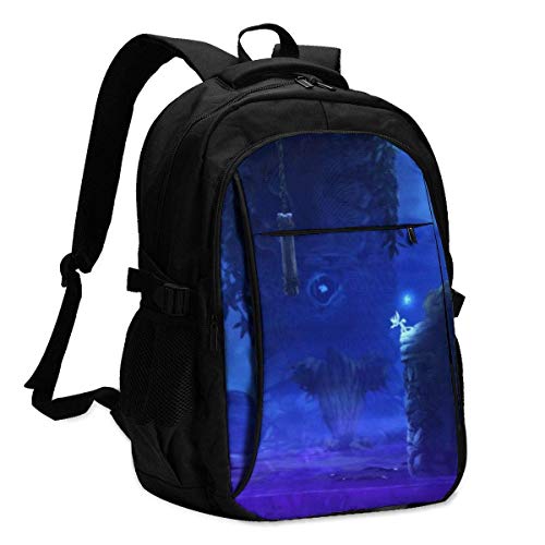 Ori and The Blind Forest Backpack Travel Mochila para portátil con Puerto de Carga USB Interfaz para Auriculares Mochila universitaria para Mujeres Hombres niños Business Travel Anti Theft Backpack