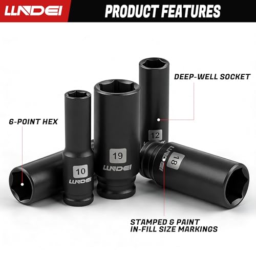 Image of LLNDEI 45PCS 3 /8 Inch Drive Impact Socket Set (Metric&Sae) with Transparent Case and EVA Foam Insert, Cr-V Material, for Automotive Engine and Daily Home Repair