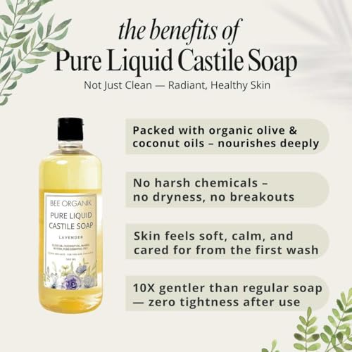 Image of Pure Liquid Castile Soap Lavender | Multi-Purpose Hand Body Hair Home | Baby and Pet Safe | Natural Organic Safe 495ml