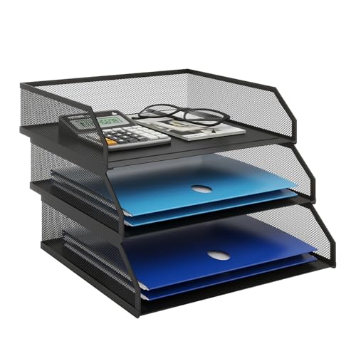 PUNCIA Bandeja para Cartas A4 Archivador de Documentos 3 Bandejas Metal Escritorio Organizador de Archivos Bandeja de Papel Almacenamiento para Oficina Sala de Trabajo Escuela Oficina - imagen 9