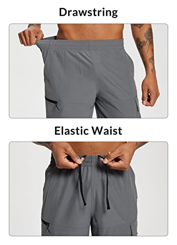 Baleaf Men's 11" Bermuda Shorts Quick Dry Hiking Cargo Shorts For Men Elastic Waist Lightweight Knee Length Shorts Moisture Wicking Waterproof Grey 3Xl #TOP1