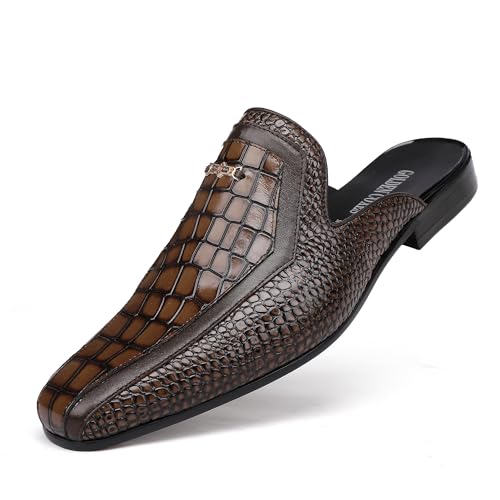 Casual Men's Dress Slip-on Mule Sandals Loafer Shoes, Leather Slippers with Buckle Formal Party Backless Sandals for Men
