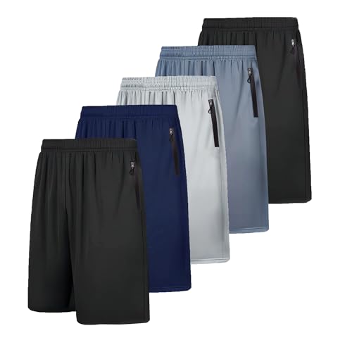 RPOVIG Men's Workout Shorts Sets 5 Pack with Zippered Pockets Basketball Gym Activewear Athletic Mesh Shorts