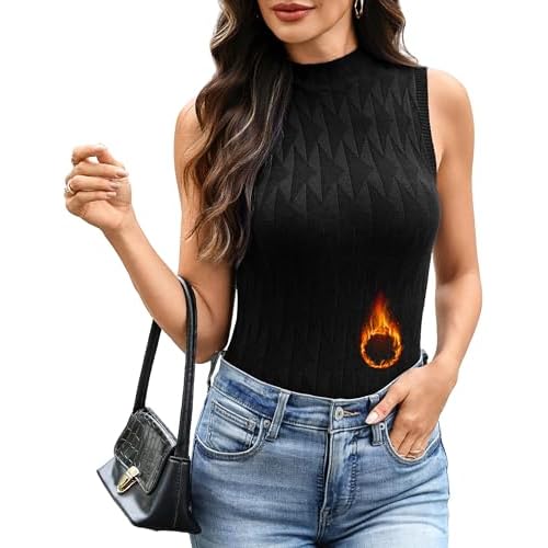 Totatuit Women's Sleeveless Sweater Vests Mock Neck Knit Pullover Tank Top Lightweight 2024 Business Casual Outfits for Women Z-black Thickened Medium