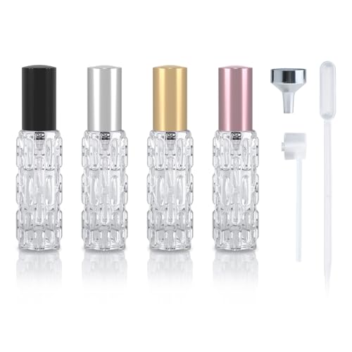 YoHyien 4 Pièces Vaporisateur Parfum Rechargeable 10ml, Flacon Parfum Vide de Voyage, Atomiseur de Sac Portable, Mini Flacon Spray Vide Verre, Petit Recharge...