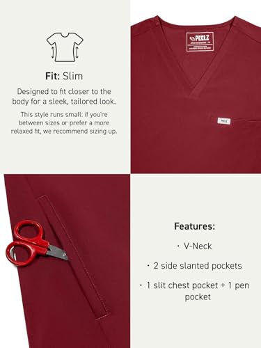 Image of Peelz Peter 4-Pocket V-Neck Scrub Tops for Men - Soft Stretch Fabric Top, Men's Scrubs, Slim Fit