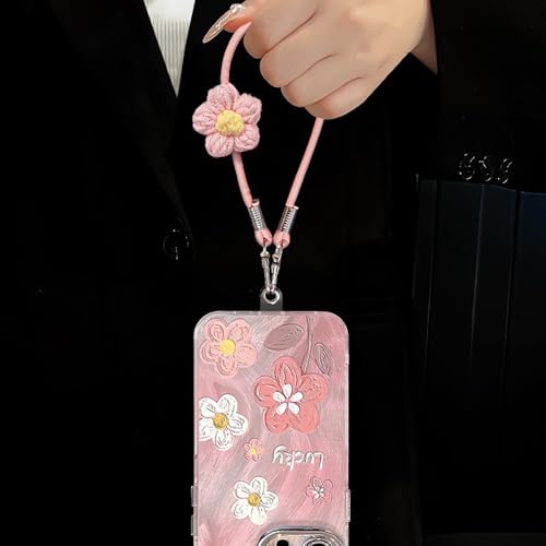 Coque iPhone 17 Pro anti-chute à sangle motif fleurs roses - 3
