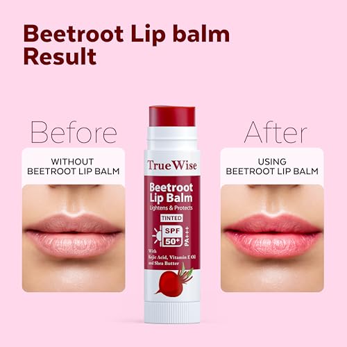 Image of Tinted Lip Balm with SPF 50 PA+++ Brightening Beetroot Lip Balm For Dark Lips With Kojic Acid,Vitamin E, Soft, Glossy Lips- SPF lip balm for Women 5g