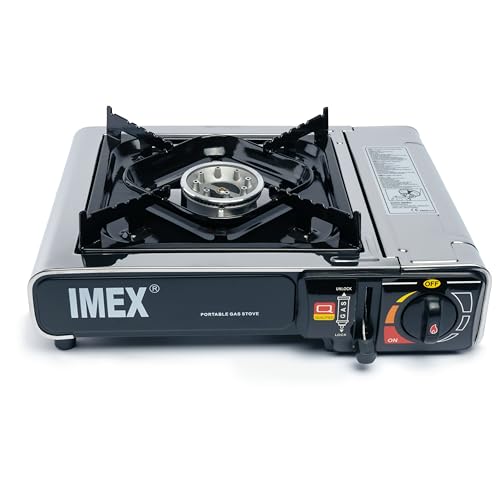 IMEX Gaskocher Edelstahl Campingkocher mit 16 Gaskartuschen und Tragekoffer/Aufbewahrungskoffer 2,2KW