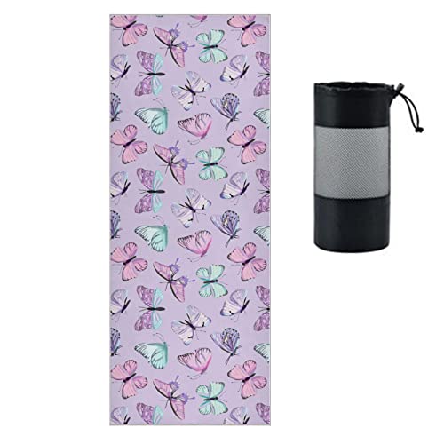 JHKKU Non Slip Yoga Towel 73 x 27 in Butterfly Sweat Absorbent Yoga Mat Towel for Hot Yoga, Pilates and Workout