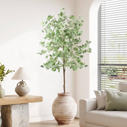 Lyrow Künstliche Eukalyptus-Pflanze Im Holz-Pflanzkasten – 2 Stück, Je 29x9,4x20 Cm, Pflegeleichte Deko