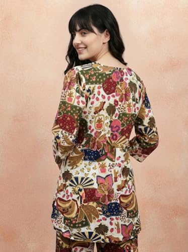 Image of Bee M Pee Designer Trendy Floral Printed Poly Rayon Cotton Kurta Coord Sets for Women | Stylish Casual Kurti Tunic Cord Set with Pant for Woman for Office