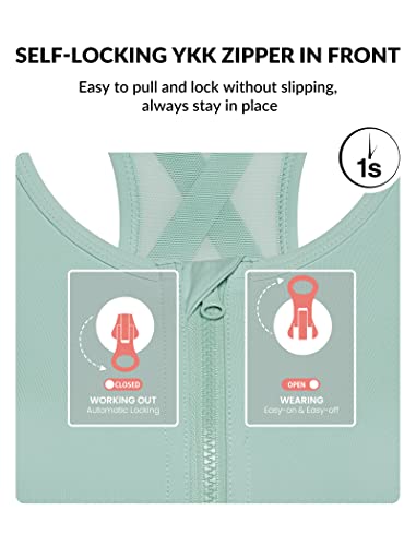 Image of Yvette High Impact Zip Front Sports Bra Mesh Racerback Workout High Support Sports Bras for Women Large Breasts