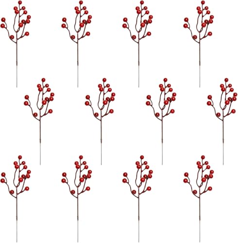 NAHUAA 12 Stück Künstliche Rote Beeren Deko Weihnachten 24 cm...