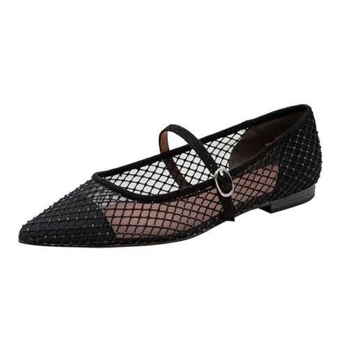 Linea Paolo - Nadeen - Womens Fishnet and Mesh Mary Jane Flats