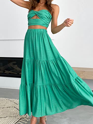 Image of ANRABESS Women's Summer Boho Flowy Swing Tiered A-Line Maxi Skirt 2026 Fashion Trendy Elastic Waist Pleated Long Beach Dress