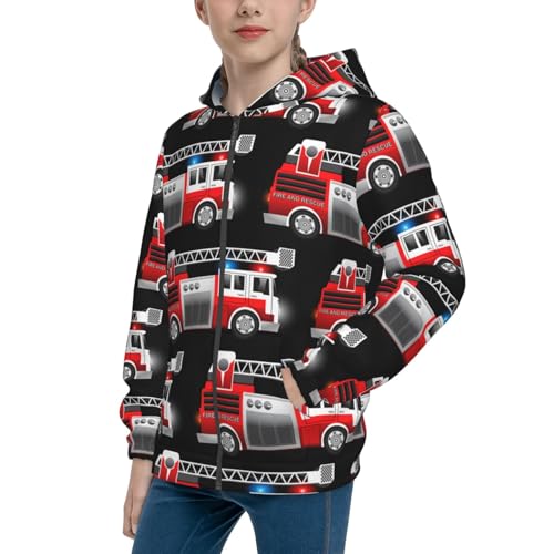 Fire and Rescue Truck Kid Hoodies Boys Zip Up Sweatshirts Girls Pullover with Pocket