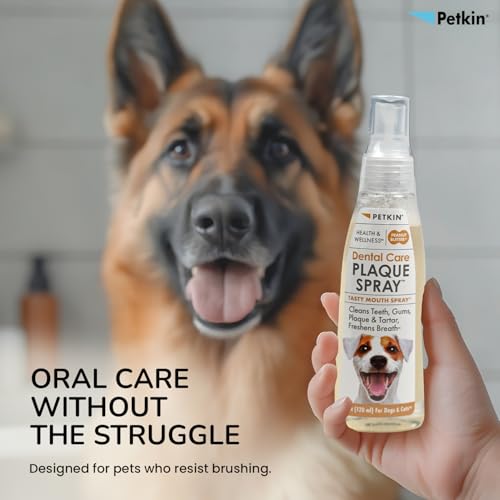Image of Petkin Plaque for Dogs, Peanut Butter Flavor, Easy Oral Care, Supports Daily Dental Hygiene & Fresh Breath Routine,120 ml (120 ml, Peanut Butter Spray)