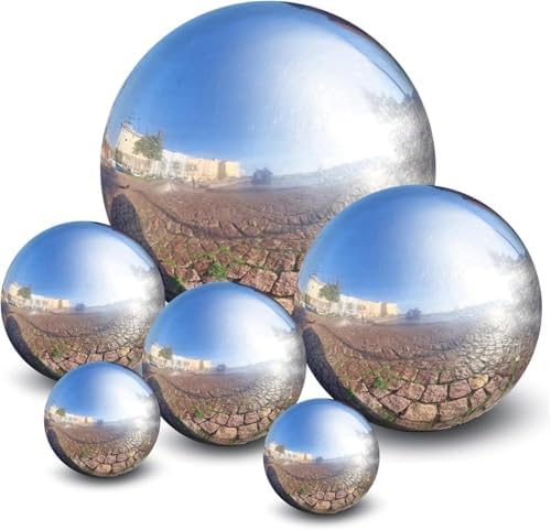 6Pcs Stainless Steel Gazing Balls for Garden, Pond, Yard | 6in/4in/3.5in/3in Mirror Reflective Hanging Ball for Outdoor Spaces | Metal Gazing Balls for Garden Decoration(Silver)