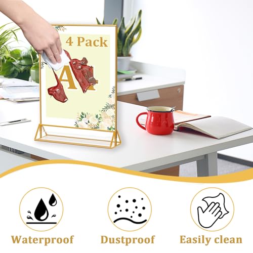 Image of Climberty 4Pcs Acrylic Sign Holders A4-Sized Golden Framed Sign Holder Double-sided Clear Advertising Flyers Display Stand Table Menu Holders