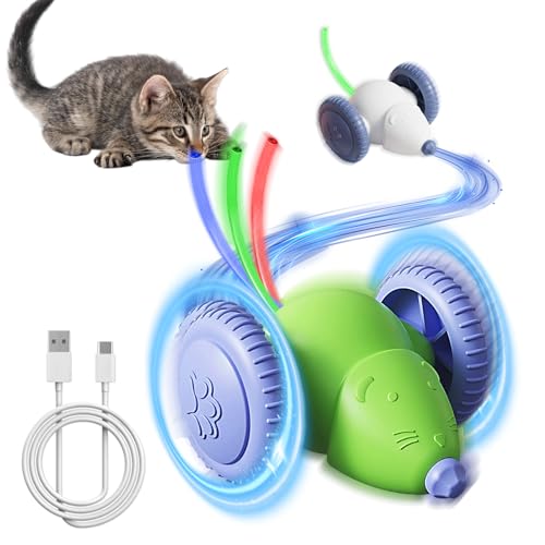 WwuHua 2 Stück Elektronische Maus für Katzen, Interaktives Katzenspielzeug Elektrisch, Katzenspielzeug Selbstbeschäftigung mit LED-Leuchtschwanz,...