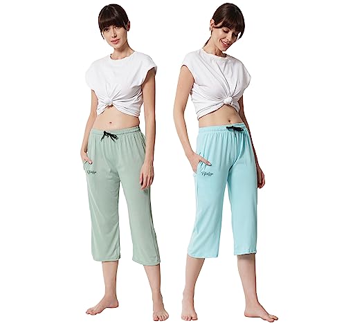 Image of Fflirtygo Women's Cotton Plain Calf Length Capri | Nightwear Short Pyjama | 3 /4th Solid Pyjama Pant | Regular Fit Casual & Lounge Wear Capri Combo (Pack of 2)