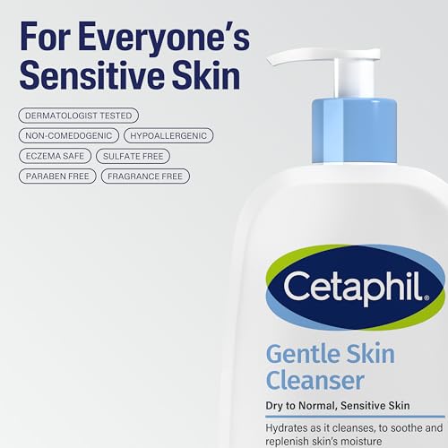 Cetaphil Gentle Skin Cleanser 500ml, Large Value Soap-Free Face & Body Cleanser for Sensitive Skin, Long-Lasting Family Pump Size, Cleanses Without Stripping, Normal to Dry Skin