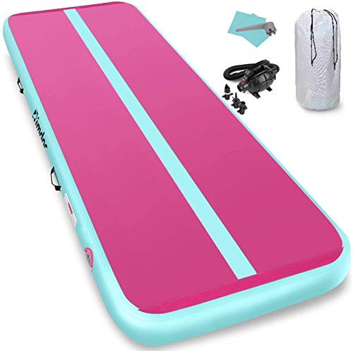 Furgle Colchoneta de Gimnasia Inflable Pista de Aire Colchoneta Colchoneta de Yoga Colchonetas de Ejercicio con Bomba de Aire eléctrica (Gris + Rose, 300x100x10cm)