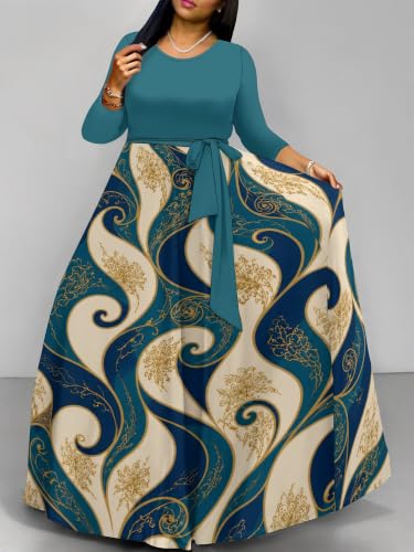 Image of Plus Size Maxi Dress for Women V Neck 3 /4 Sleeve Wrap Dress