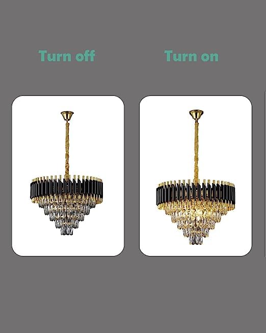 Image of Modern Crystal Chandelier 600mm Black and Gold Round Pendant Ceiling Light Fixture Flush Mount for Dining Room Living Room Bedroom Foyer Hallway Entryway