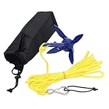 ancla para kayak k1 Simplemente desliza el cuello del ancla de agarre hacia arriba, pliega los 4 aros hacia arriba, desliza el cuello hacia abajo y bloquea el cuello. Utiliza tanta cuerda de anclaje como sea posible para lograr una mejor resistencia horizontal en la parte inferior de estanques, ríos, lagos o océanos.