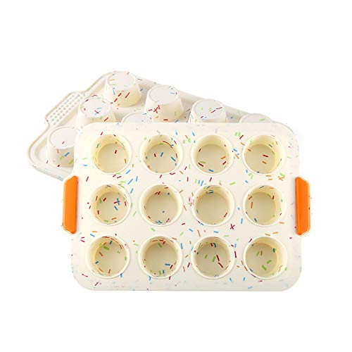 12 Grids Silicone Cake Mold Muffin Chocolate Pastry Baking Tray with Grips Non Stick Cupcake Pan Manual Kitchen Baking Maker for Party Festival, Dishwasher/Microwave/Oven Safe