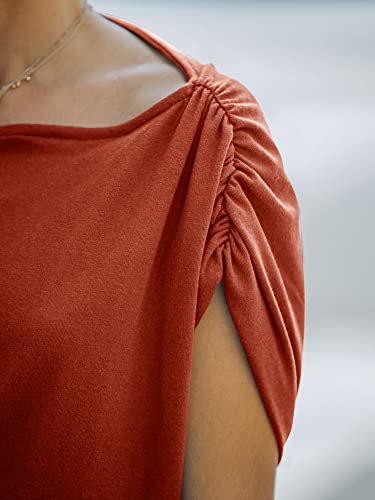 Leaduty Women's Off The Shoulder Sexy Formal Cocktail Dress Ruched Front Slit Bodycon Wrap Elegant Wedding Guest Midi Dress(Burnt Orange, Small) #TOP6