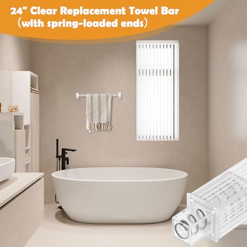 Image of Showingo 24 Inch Clear Replacement Bathroom Towel Bar with Adjustable Spring Loaded Ends Sturdy Plastic Wall Mount for Bathroom and Kitchen Towel Storage- Replacement Towel Bar for Ceramic Holder