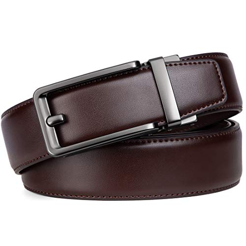 Image of Founders & C Men's Ratchet Comfort Click Belt -1 3 /8 Leather Dress Belt | Slide Buckle,No Holes Micro-adjustment,Trim to Fit,Pairs with Suits,Chinos,or Casual Jeans,Gift Box