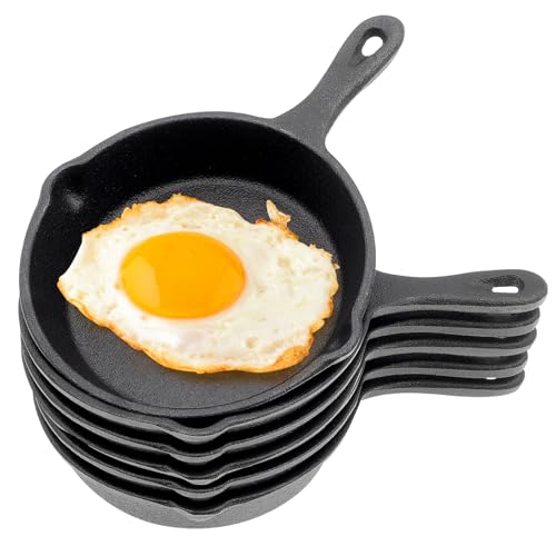 Xaztr 6 Pack Mini Cast Iron Skillet, 10cm Small Cast Iron Frying Pan Egg Skillet Nonstick Frying Pan for Indoor Outdoor Restaurant Kitchen, Black
