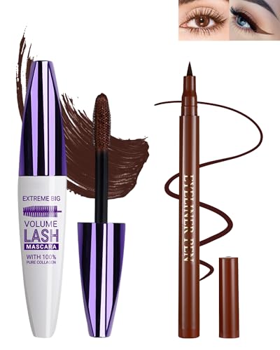 Image of Brown Waterproof Mascara & Eyeliner Set, 5D Fiber Liquid Lash Extensions