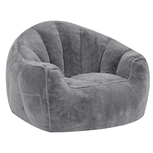 HOOBRO Bean Bag Chair, Oversized Bean Bag Sofa for Adults, Comfy Faux Fur Reading Chair with Memory Foam Filling, Stuffed Large Lounge Floor Sofa for Bedroom, Corner, Grey GY01SO01