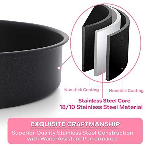 Herogo 8 Inch Round Cake Pan Set Of 3, Stainless Steel Black Nonstick Round Baking Pan, Birthday Wedding Layer Cake Pan, Non Toxic, Oven & Dishwasher Safe #TOP3