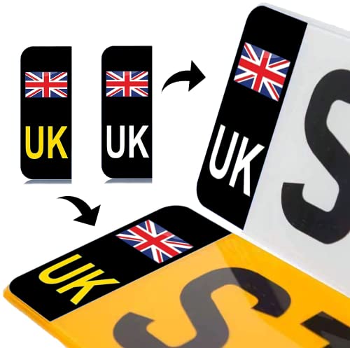 GLOBAL BIGO UK Car Number Plate Gel Stickers, UK Registration Plate Black Domed Gel Sticker for Europe, Replace GB Stickers for Car Brexit GB, Legal Licence Plate for European Roads