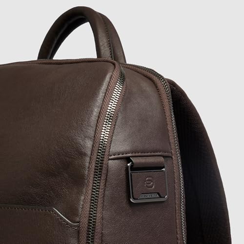 Piquadro - Leather Backpack Laptop 14" - Men - Tan Colour - Image 5