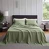 Simple&Opulence 100% Linen Sheets Queen Size Set, 4 Pcs Natural French Linen Bed Sheets, Breathable Soft Durable Bedding Set for All Season (Sage Green, Queen)