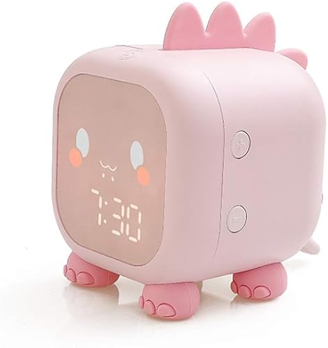 Yubbuio 目覚まし時計 光 大音量, 電子LED時間表示付きデジタル、USBと温度検出付きのかわいい恐竜電気時計、時計子供用睡眠トレーナーは寝室と子供のためのライトとナイトライトを起こします (ピンク)