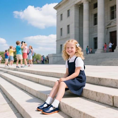 Image of GINFIVE Toddler Girls Dress Shoes Little Kids Flats School Mary Janes Shoes